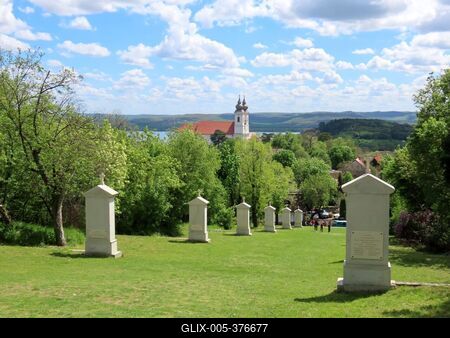 The Tihany Calvary Hill and the Tihany Abbey at Easter - Hungary-stock-foto
