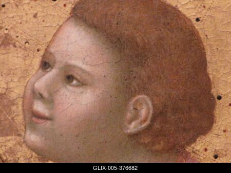 Detail of Giotto di Bondone's Badia Polyptych with the face of the child Jesus - Glorence - Uffizi-stock-foto
