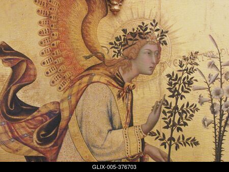 Detail from Simone Martini's painting Annunciation from 1333 in the Uffizi Gallery - Florence-stock-foto