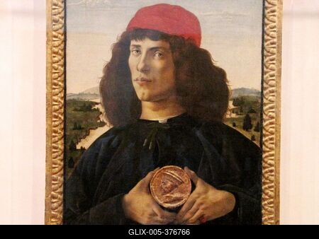 Botticelli - Portrait of a Young Man Holding a Medal - Florence - Uffizi-stock-foto