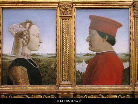Florence - Uffizi - Painting of  Federico da Montefeltro and Battista Sforza-stock-foto