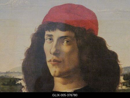 Detail of the Portrait of a Young Man Holding a Medal - Botticelli - Florence - Uffizi-stock-foto