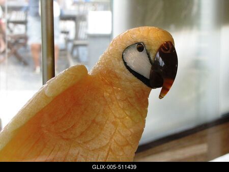 Rio de Janeiro, 25 January 2018Arara Parrot carved from semi-precious stones in a shop  of Urca hill.F?ldr?gak?b?l faragott arara papag?j az Urca hegy boltj?nak kirakat?ban.-stock-foto