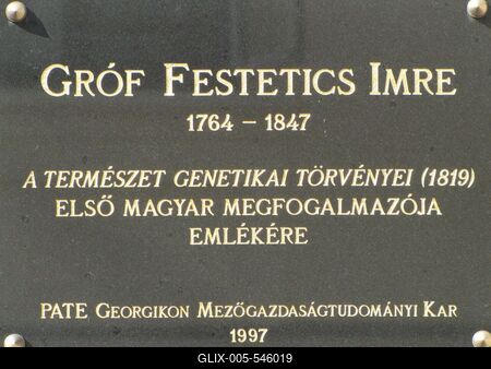 K?szeg (Hungary), 13 September 2016.Memorial of the first Hungarian drawing up the Genetical Laws of the Nature.Eml?kt?bla a Term?szet genetikai t?rv?nyeit megfogalmaz? els? magyarnak.-stock-foto