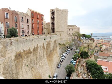 The old town of Cagliari with the medieval castle wall - Sardinia - Italy-stock-foto