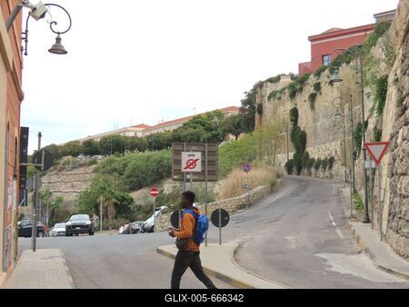 The old town of Cagliari with the medieval castle wall - Sardinia - Italy-stock-foto