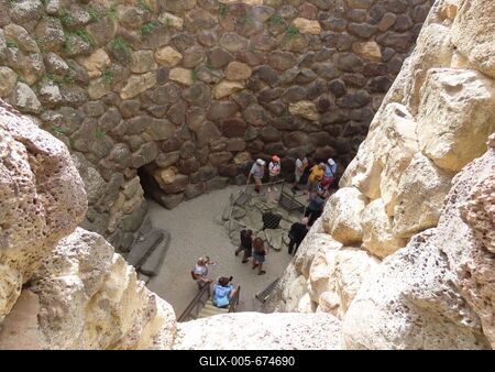Visitors in the Nuragh Fort - Barumini - Sardinia - Italy-stock-foto