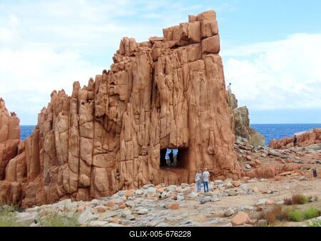 Tourists on the rocky beach of Arbatax - Sardinia - Italy-stock-foto