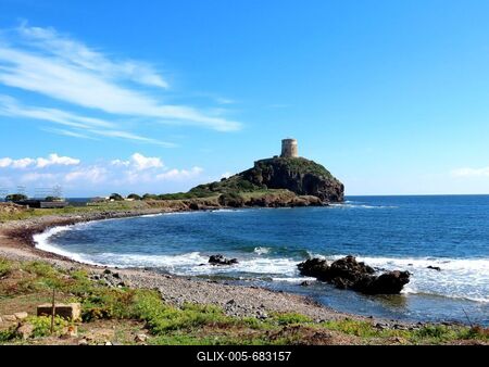 Spanish tower of Nora from the 16th century - Sardinia - Italy-stock-foto