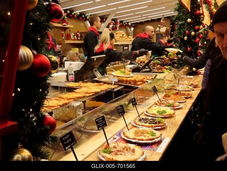 Food stand at  the traditional Christmas market in Budapest-stock-foto