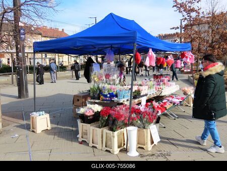 Valentine's Day flower and gift stand on Széll Kálmán tér - Budapest-stock-foto