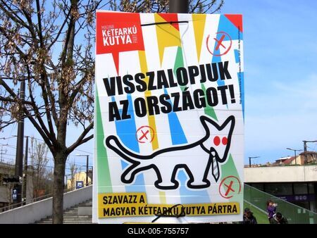 Hungarian elections - Vampaign poster - Two-Tailed Dog Party - Budapest-stock-foto