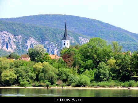 The tower of the Szentgyörgymező church and parish - Esztergom - Danube-stock-foto
