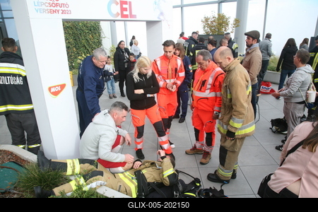 Országos Tűzoltó Lépcsőfutó Bajnokság Budapesten-stock-foto