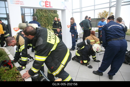 Országos Tűzoltó Lépcsőfutó Bajnokság Budapesten-stock-foto