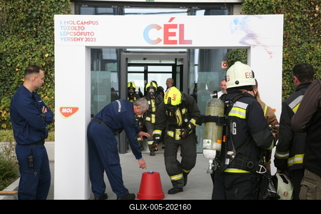 Országos Tűzoltó Lépcsőfutó Bajnokság Budapesten-stock-foto