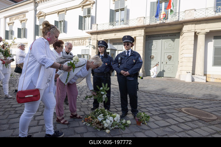 Hungarian mothers protest in Budapest-stock-foto