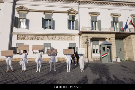 Hungarian mothers protest in Budapest-stock-foto