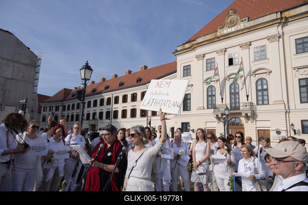 Hungarian mothers protest in Budapest-stock-foto