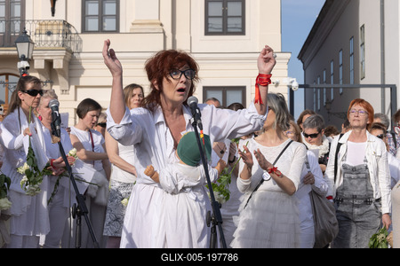 Hungarian mothers protest in Budapest-stock-foto