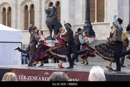 State Folk Ensemble dance in front of Parliament in Budapest-stock-foto