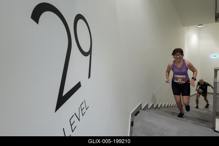 Stair running competition in MOL Campus tower in Budapest-stock-foto