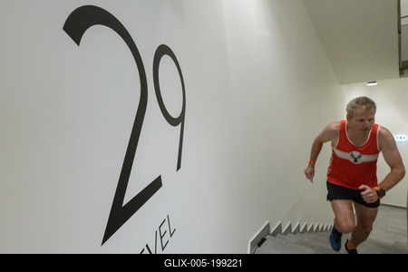 Stair running competition in MOL Campus tower in Budapest-stock-foto