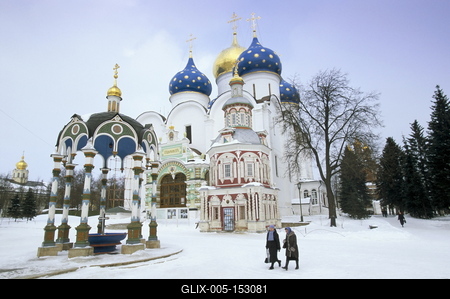 Cathedral of the Assumption in winter snow, Trinity Monastery of St. Sergius, Sergiev Posad, UNESCO World Heritage Site, Moscow area, Russia, Europe-stock-foto