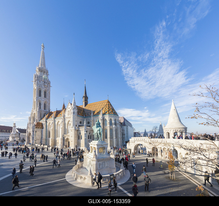 Panoramic of Matthias Church and Fisherman's Bastion, Budapest, Hungary-stock-foto