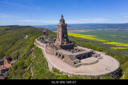Aerial of the Kyffhaeuser Monument, Barbarossa monument, Thuringia, Germany (drone)-stock-foto