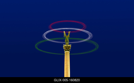 A drone photo of Gabriel arkangel statue with hungarian flag in the Heroes square, Budapest, Hungary-stock-foto