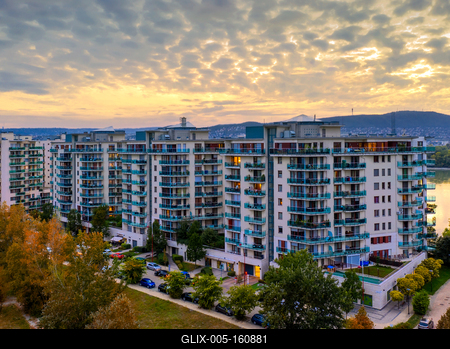 Aerial photo of Marina Bay Residence, Budapest, Hungary-stock-foto