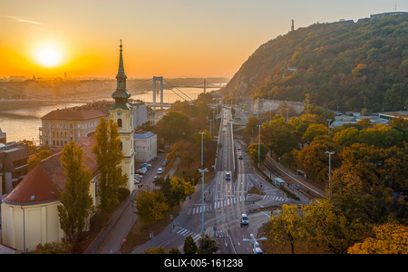 Sunrise aerial view frim  Gellert hill, Budapest, Hungary-stock-foto