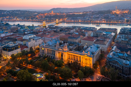 Aerial photo about the MTVA Old cheadquarters buliding in Szechenyi square, Budapest, Hungary.-stock-foto