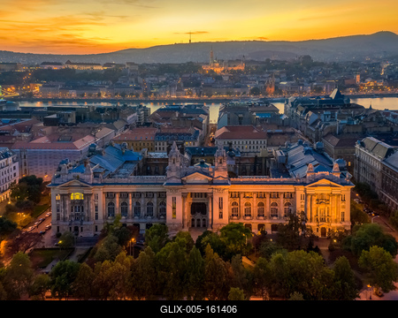 Aerial photo about the MTVA Old cheadquarters buliding in Szechenyi square, Budapest, Hungary.-stock-foto
