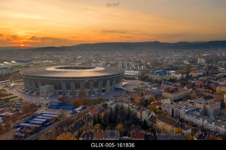 Amazing cityscape about budapest with Ferenc Puskas Arena. Stunning sunset in the background.-stock-foto