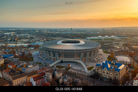 Amazing cityscape about budapest with Ferenc Puskas Arena. Stunning sunset in the background.-stock-foto