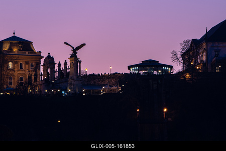 Purple sunset over Buda castle, Budapest, Hungary-stock-foto