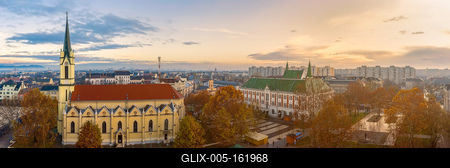 Fantastic high quality photos about center of Ujpest with City hall and Queen of Heaven church.-stock-foto