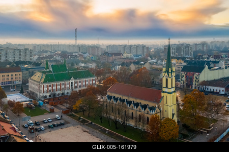 Fantastic high quality photos about center of Ujpest with City hall and Queen of Heaven church.-stock-foto