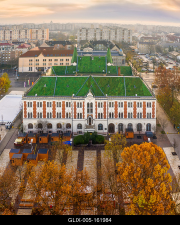 Fantastic high quality photos about center of Ujpest with City hall and Queen of Heaven church.-stock-foto