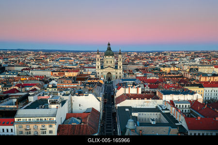 Europe Hungary Budapest St Stephens basilica. Aerial view. Roofs. Skyline sky-stock-foto