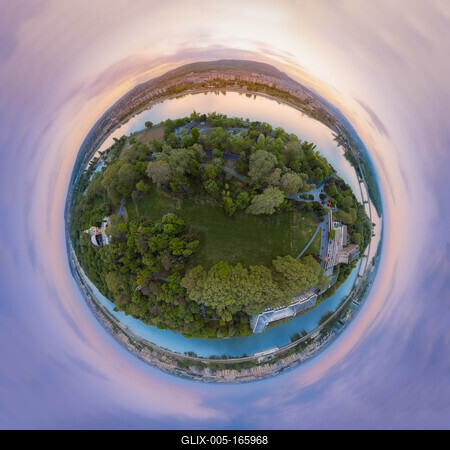 Hungary Budapest. Margaret island in tiny planet effect.tif-stock-foto