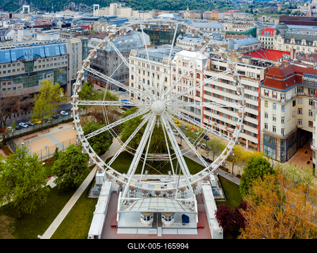 Europe Hungary Budapest Aerial cityscape with ferris wheel-stock-foto