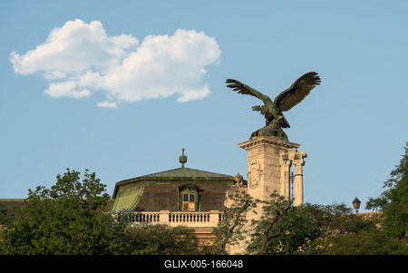 Hungary Budapest. Turul Bird Statue in Budapest with blue sky-stock-foto