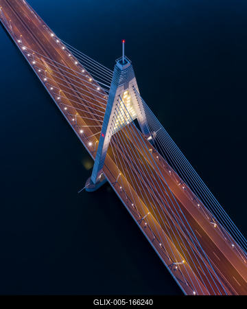 Hungary Budapest. Splendid aerial photo about the Megyeri bridge in border of Budapest. This bridge connect the M3 Highway with 11 road. A part of M0 ring road. Newest bridge of city. The bridge was handed over in 2008-stock-foto