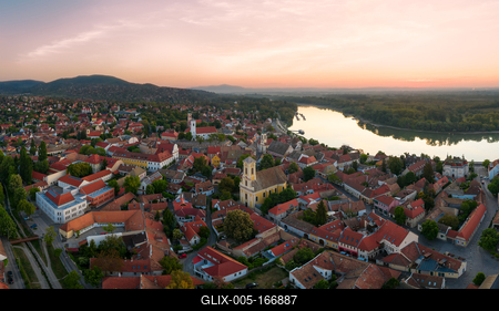 Hungary Szentendre. Aerial cityscape about the downtown.  This place is a little beautiful city near by Budapest with traditional gifts foods and old houses. Next to Danube river-stock-foto