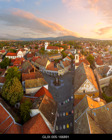 Hungary Szentendre. Aerial cityscape about the downtown-stock-foto