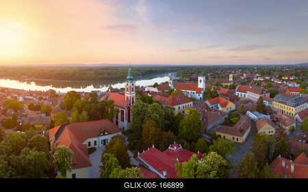 Hungary Szentendre. Aerial cityscape about the downtown-stock-foto