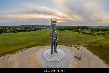 Aerial photoabout  the Miska Hussar statue in Hungary-stock-foto
